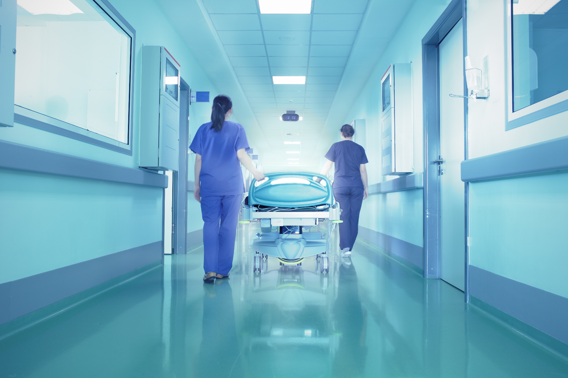 Modern hospital corridor showcasing FutureMed Global medical equipment